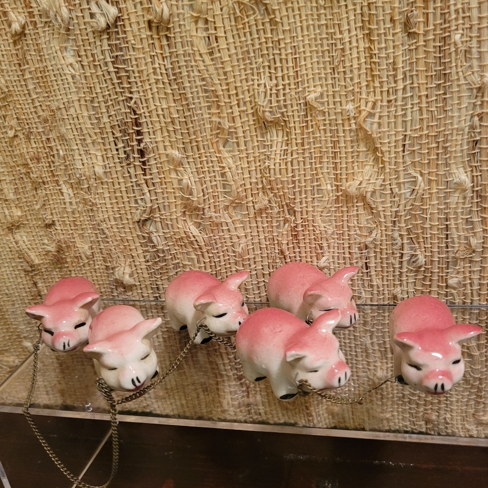 Vintage Lot of 6 Miniature Ceramic Pink Piglets